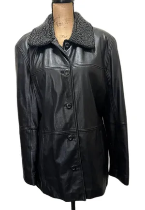 American Vintage Vintage 90s Middlebrook Park Leather Jacket Sherpa Collar Black Edgy Size‎ Large thumbnail 1