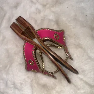 Jack Rogers Pink Gold‎ Leather Preppy Medallion Old Money Sandals Womens Size 5m thumbnail 8