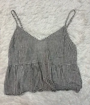 Abercrombie Black & White Gingham Spaghetti Strap Peplum Tank Top thumbnail 1