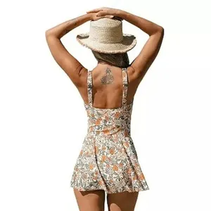 Cupshe Orange Peach Floral Scoop‎ Neckline Ruching Swimdress XL NWT thumbnail 8