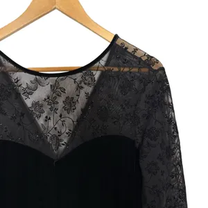 Vintage 1990s Robbie Bee Black Beaded Mesh Velvet Gothic Vampy Cocktail Dress 12 thumbnail 4
