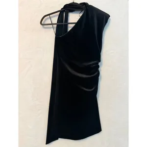 Zara Black One Shoulder Ruched Satin Mini Dress with Tie Detail NWT Size‎ S thumbnail 8