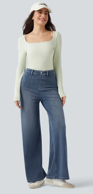 Halara Flex™ High Waisted Tummy Control Wide Leg Casual Jeans, tide blue thumbnail 1