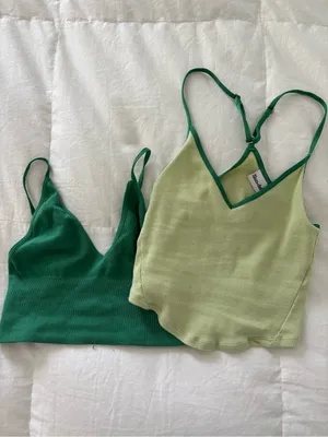 Aritzia Light Green Crop Cami with Dark Green Trim thumbnail 4