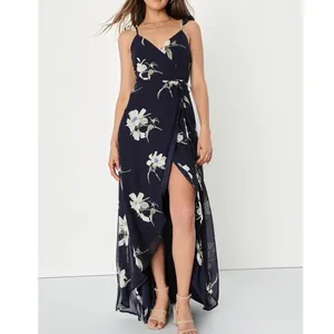 NWT Lulus All Mine Navy Blue‎ Floral Print High-Low Wrap Dress SMALL thumbnail 2