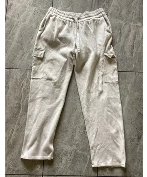 Zara Ivory Soft Cargo Sweatpants Drawstring Waist L thumbnail 1