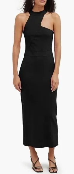 Marcella Sonata‎ Ponte Knit Midi Cocktail Dress Small Black Asymmetric Cutout thumbnail 1