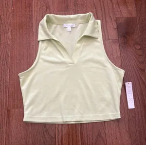 Abound NWT cropped collared preppy baby green sleeveless top - small thumbnail 1