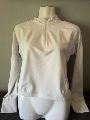 Apana Women’s Athletic Jacket Thumbhole Long Sleeve 1/4 Zip White thumbnail 2