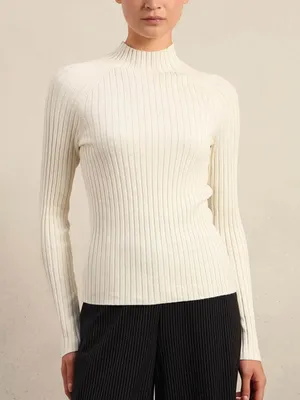 Sezane La MaiLLe cotton and merino wool Ribbed Knit Cream Sweater Pants thumbnail 1