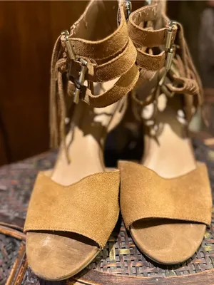 Franco Sarto Cognac Suede Lace-Up Block Heel Sandals thumbnail 1