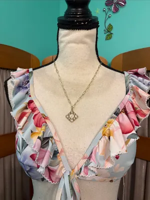Cupshe Pastel Floral Ruffle Bikini Top in Pink, Blue, Yellow thumbnail 3