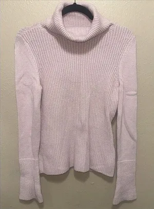White House Black Market Pink Knit Funnel Neck Long‎ Sleeve Fitted Sweater thumbnail 1
