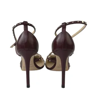 Jimmy Choo Tiff Burgundy Leather Studded Ankle Strap Stiletto Heels Sandals 5 thumbnail 4