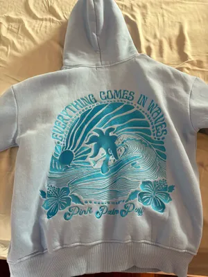 Pink Palm Puff Hoodie Blue thumbnail 1