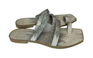 Dolce Vita Sandals Women 8 Silver Lizard Print Toe Loop Flat Slides thumbnail 1