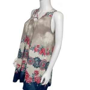 Umgee Women's Sleeveless Print Flowy V-Neckline Skinny Cross Straps Dress Tops L thumbnail 3