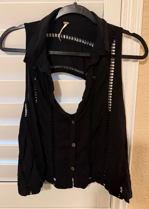 Free People Black Button-Front Cutout Tank large thumbnail 1