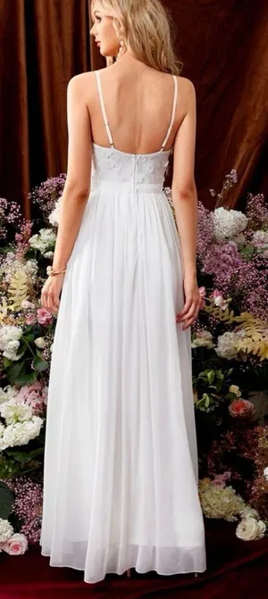 Embroidery chiffon Wedding Dress White thumbnail 10