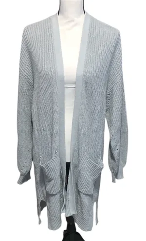 American Eagle Light Gray Open-Front Long Cardigan Sweater Pockets Drapey thumbnail 1