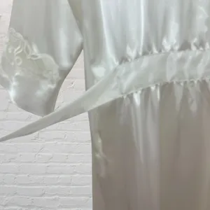 Morgan Taylor Ivory Satin Bridal Robe Size S Maxi Embroidered Sleeves Boudoir thumbnail 10