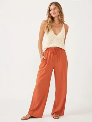 NEW Melloday Rust Orange Wide Leg Drawstring Pants L Bohemian Resort Pull On thumbnail 4