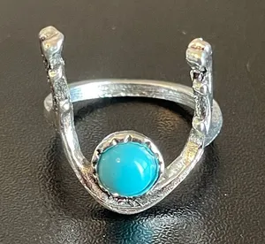 Turquoise stone silver antler ring size 5.5 thumbnail 1