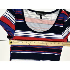 Derek Heart Striped Maxi Dress Med Blue Red White Jersey Knit Short Sleeve VGUC thumbnail 11