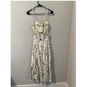 New Aakaa Floral Tie Front Midi Dress Ivory Blue Size M thumbnail 5