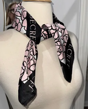 Victoria's Secret Pink and Black Floral Logo Bombshell Silk Scarf thumbnail 6
