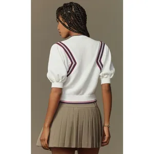 Maeve Puff Sleeve Cardigan White Inset Graphic Button Front‎ Sweater Size S thumbnail 9