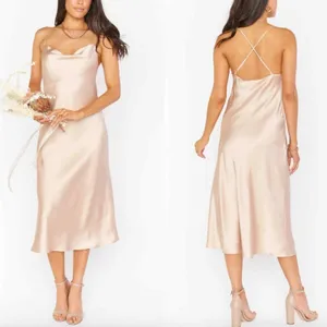 Show‎ Me Your Mumu L Verona Champagne Beige Satin Slip Dress Cowl Midi Wedding thumbnail 2