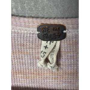 Free People We The Free Womens Henley Top S Pink Waffle Knit Peplum Boho thumbnail 5