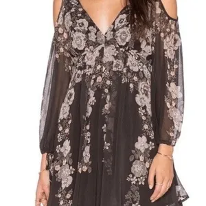 Free People Penny Lover Mini Dress in Raven Combo Women's Size Large boho flowy thumbnail 4