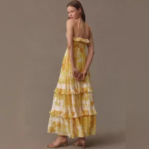 BHLDN Anthropologie Ava Chiffon High-Neck Ruffled Maxi Dress thumbnail 2