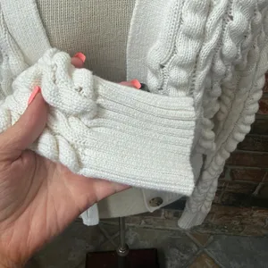 Ann Taylor Weekend Cardigan Chunky Knit Sweater Medium Soft White Cotton thumbnail 3