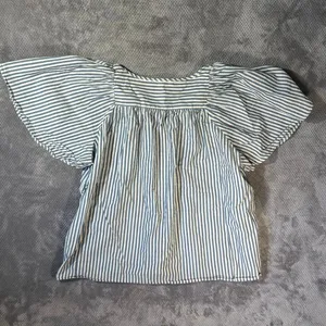 Madewell Courtyard Striped Puff Sleeve Peplum Blouse Medium Blue White Button Fr thumbnail 6