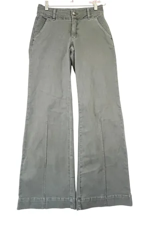 Olive Green‎ Wide Leg High Rise Pants with Stitch Detail Utility Trousers thumbnail 1
