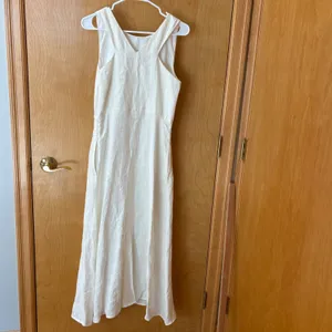 Weekend Max Mara Dress Women 4 White Linen Sleeveless Midi Side Zip Pockets thumbnail 6