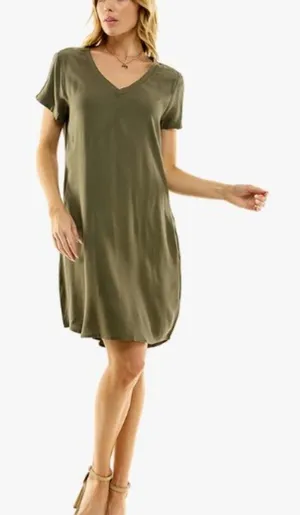 NWT Casual Olive Shirt Dress Women's Relaxed Fit Dress with Pockets Olive Medium thumbnail 1