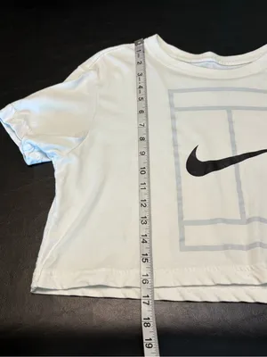 Nike White Cropped Oversized Swoosh Tee size Small thumbnail 9