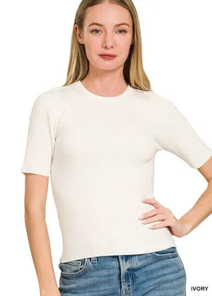 Zenana Viscose Ribbed Round Neck Sweater - Medium thumbnail 1