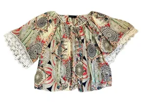 By Together Sheer Pull On Multicolor Blouse Lace Sleeve Trim Size Large thumbnail 1