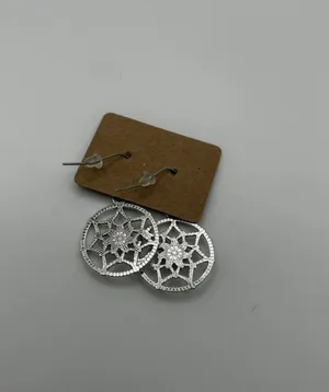 Southwestern Faux Turquoise Dreamcatcher Dangle Earrings Silver Tone thumbnail 2
