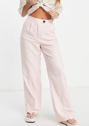Bershka pastel pink linen style wide leg trouser pants thumbnail 1