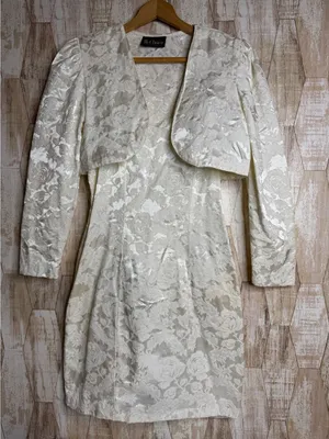By Choice California Vintage 90s White‎ Floral Brocade Mini Dress Bolero Set 11 thumbnail 1