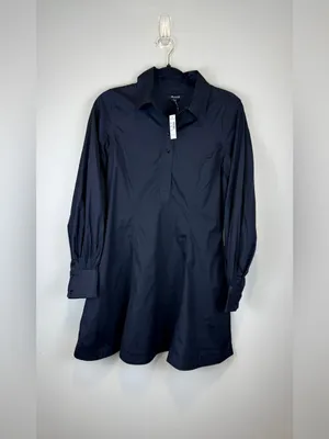 NWT Madewell Cotton Poplin Mini Shirt Dress Black Balloon Sleeve Size 2 thumbnail 9