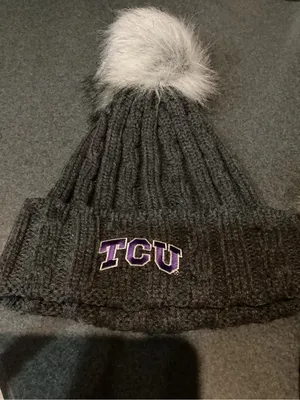 TCU set of 2 Pom Beanie Knit Hat - Purple and Charcoal thumbnail 3