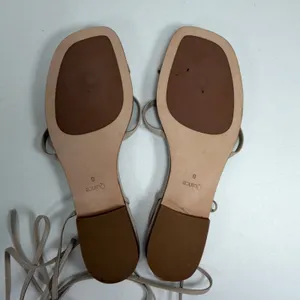 Quince 8 Flat Sandals Leather Ankle Wrap Square Toe Nude Strappy Minimalist Boho thumbnail 5