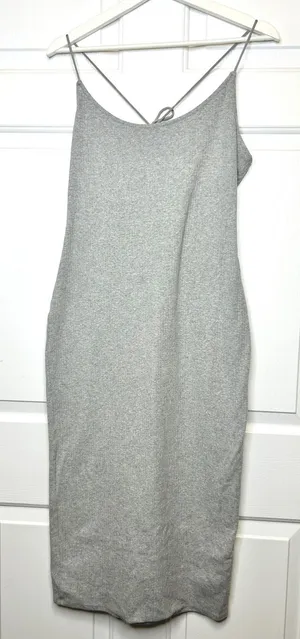 Lovers and‎ Friends Midi Dress Large Grey New Ribbed Lace Up Back Bodycon thumbnail 1